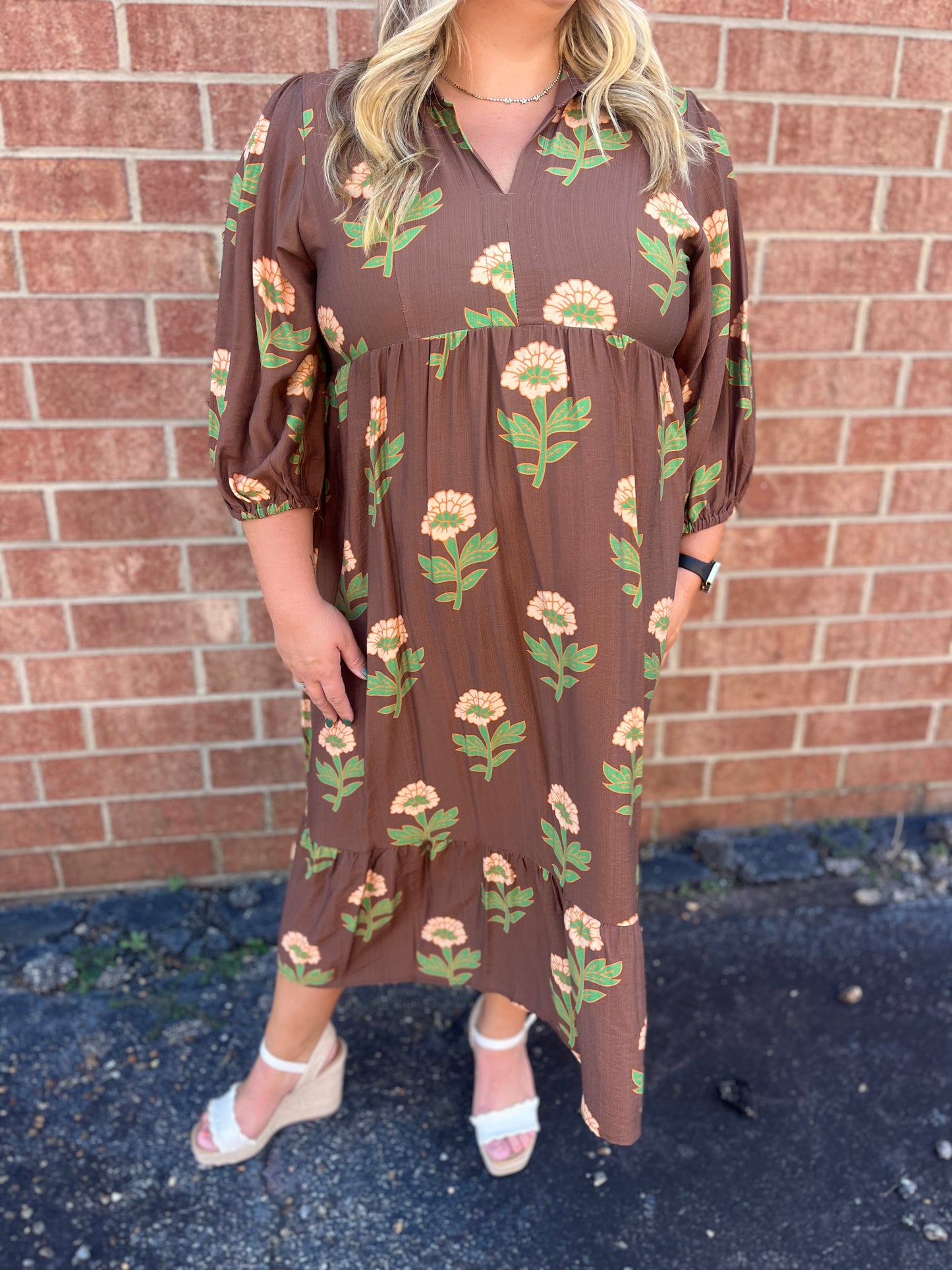 PLUS Umgee Floral Print Tiered Maxi Dress with Bubble Sleeves