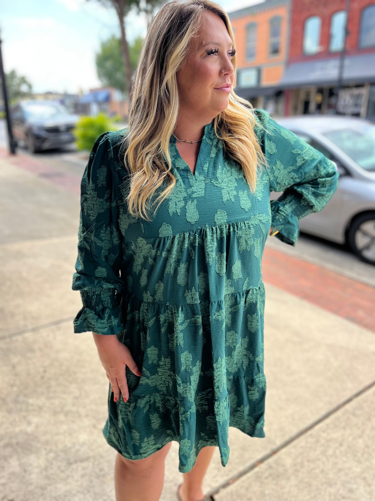 PLUS Umgee Jacquard Tiered Babydoll Dress