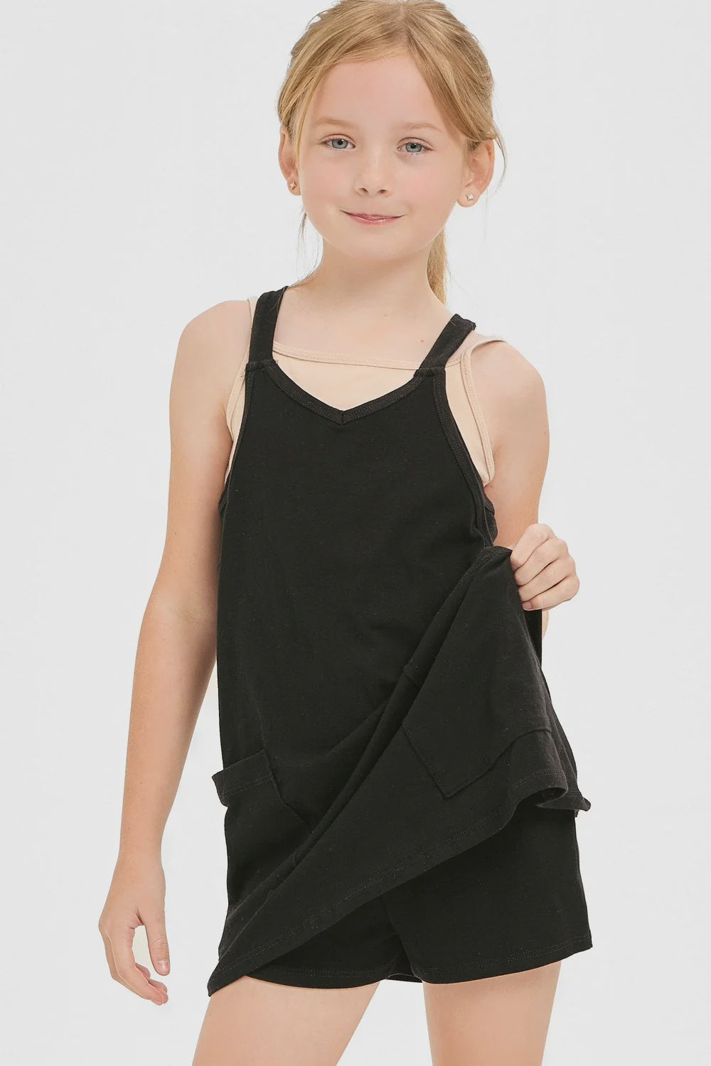 Girls Relaxed Tank Dress with Built-In Romper Lining Good Girl