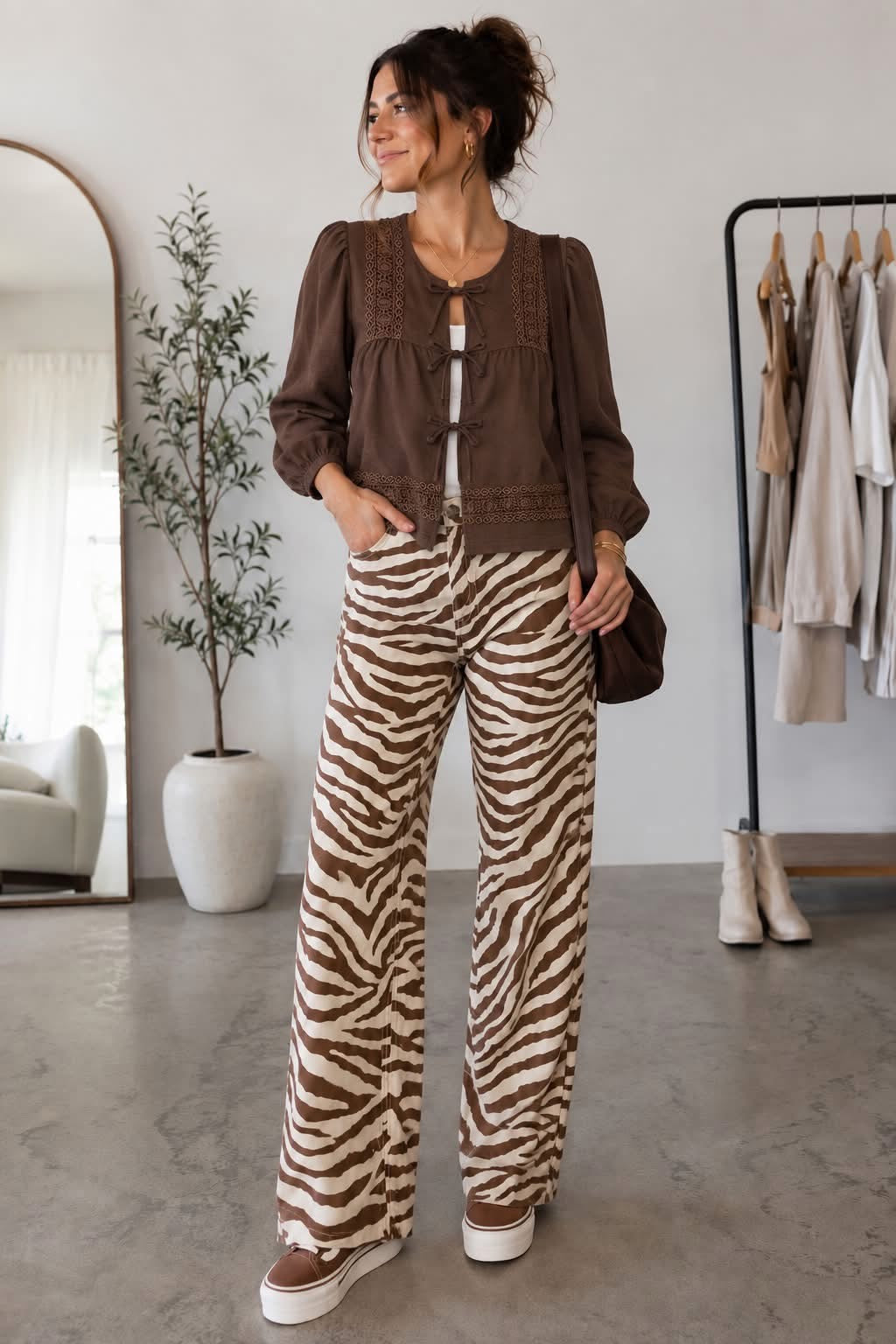 Baby Zebra 31" Inseam Fray Hem Wide Leg Pant