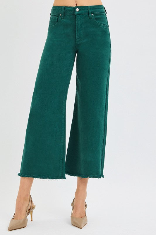 Risen HR Crop Wide Leg H Green Jean Tummy Control