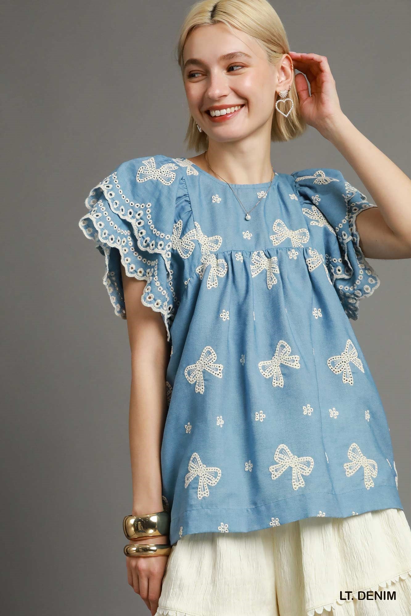 Umgee Vintage Charm Embroidered Denim Top