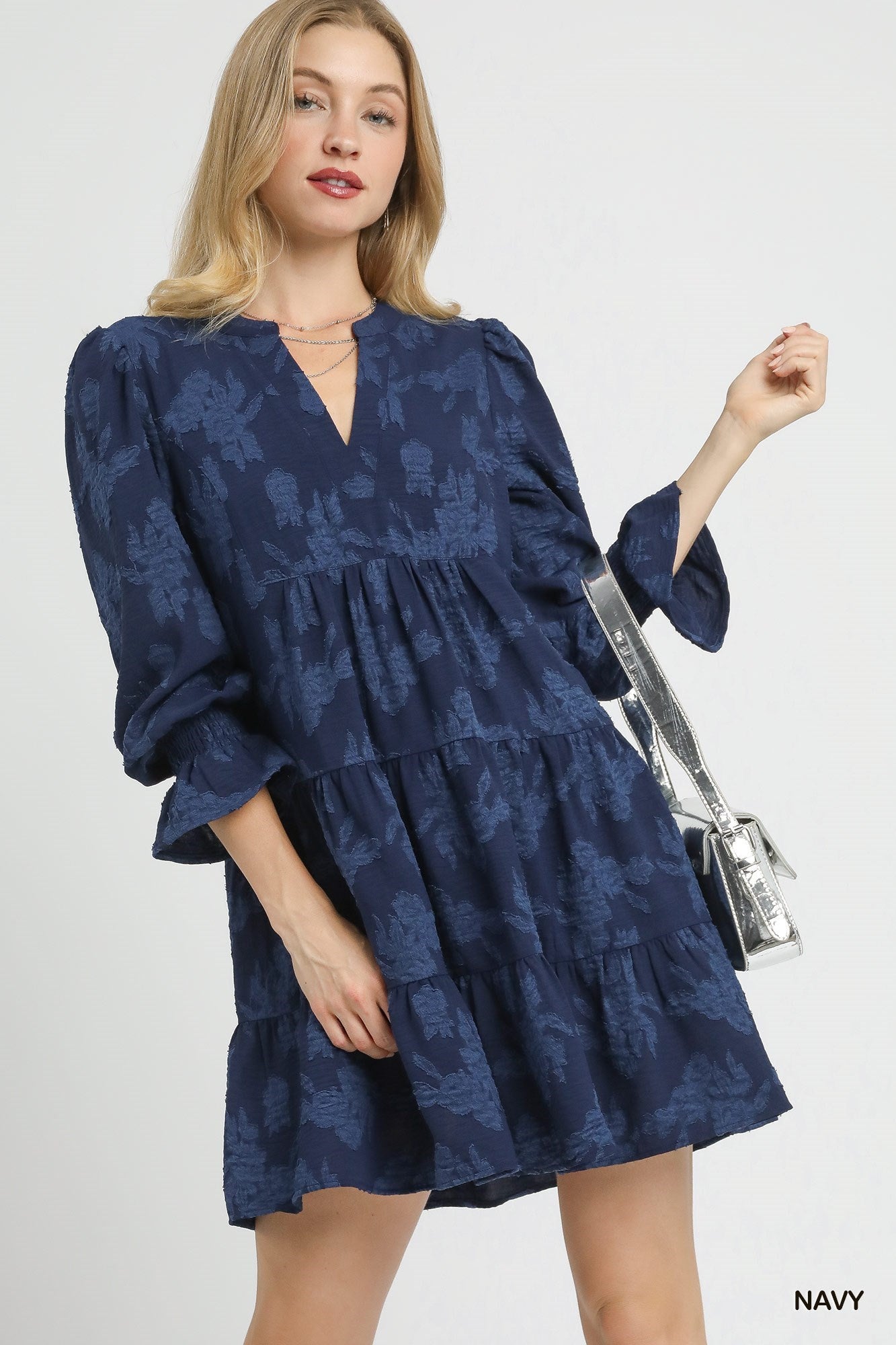 Umgee Jacquard Tiered Babydoll Dress