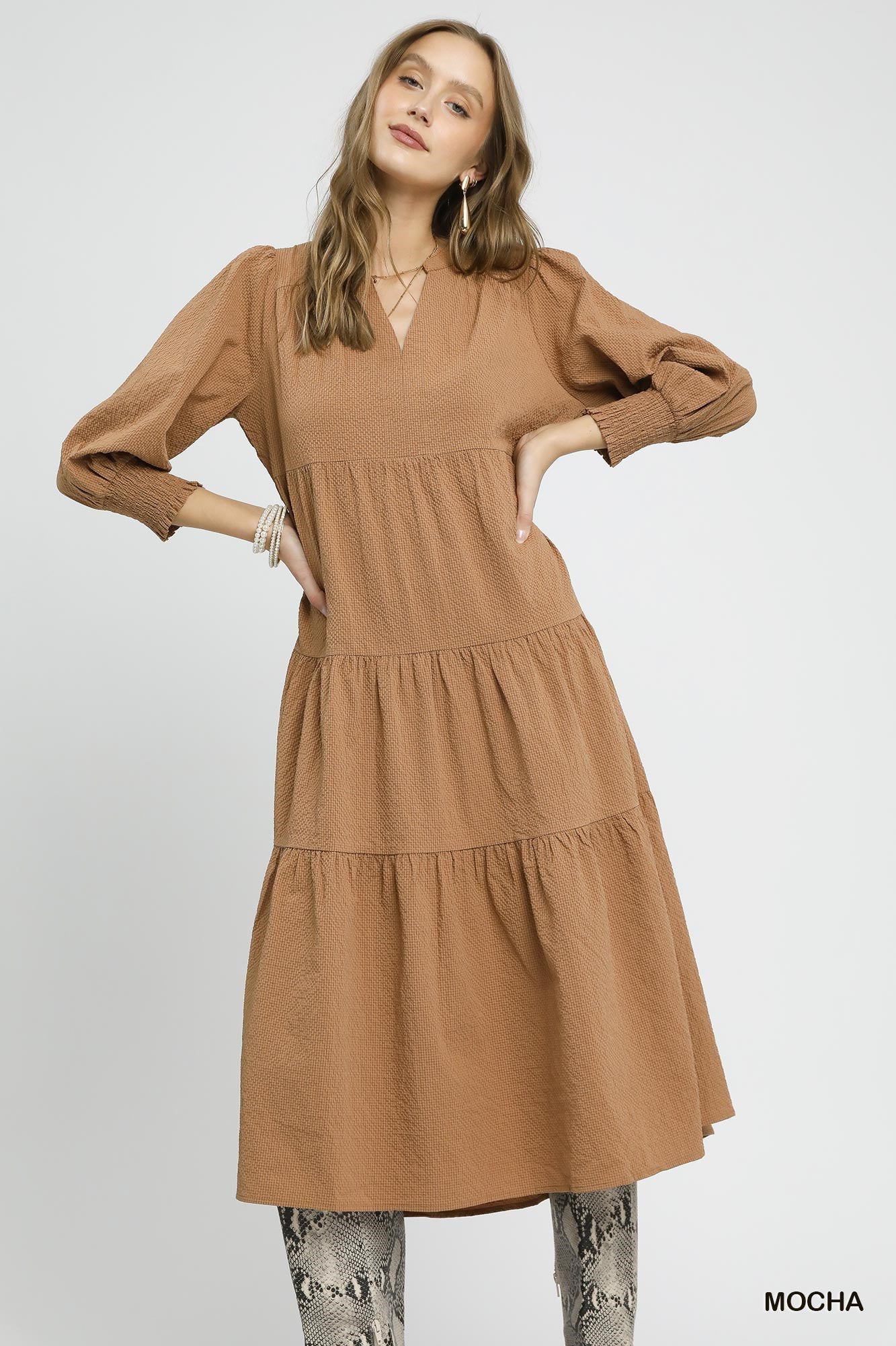 Umgee Textured Tiered Midi Dress