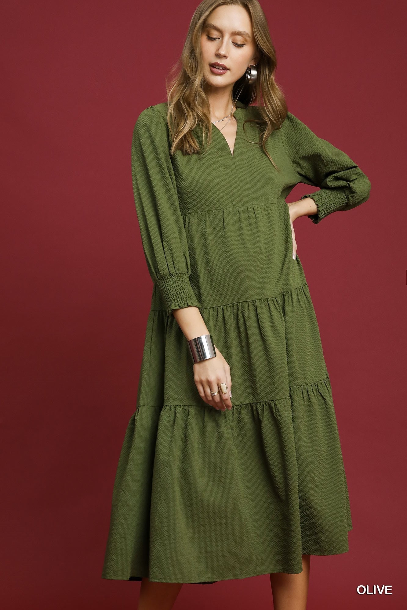 Umgee Textured Tiered Midi Dress