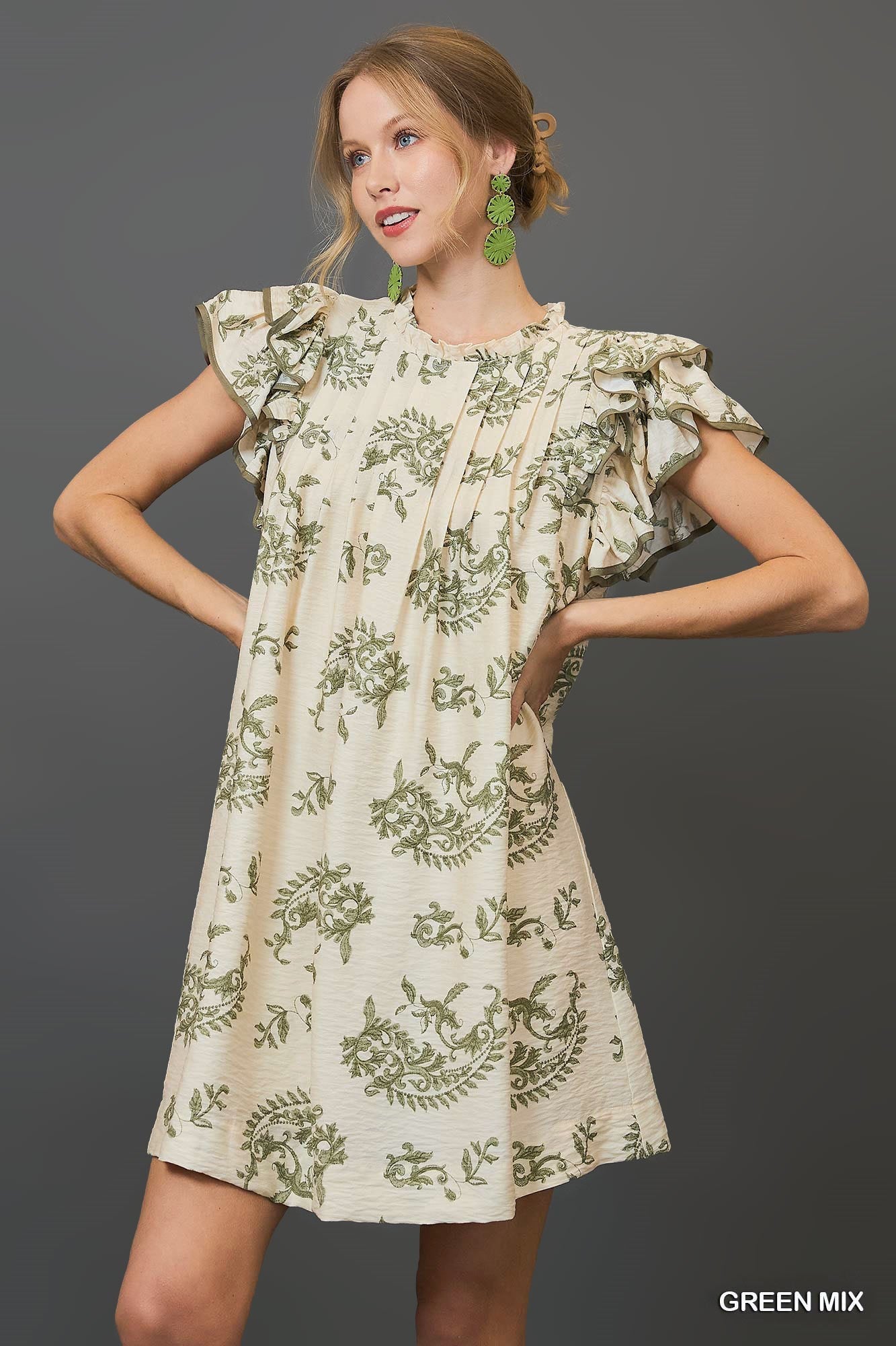 Umgee Manor Ruffle Sleeve Mini Dress