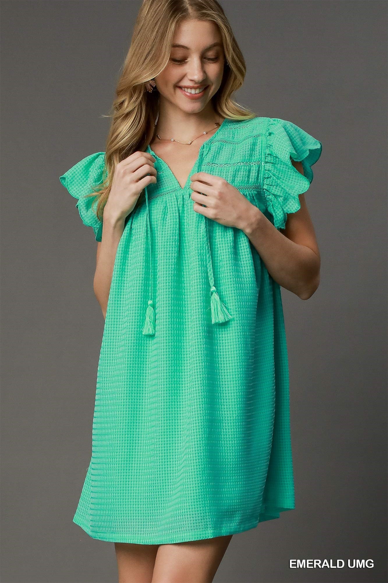 Umgee Emerald Ruffle Sleeve Babydoll Dress