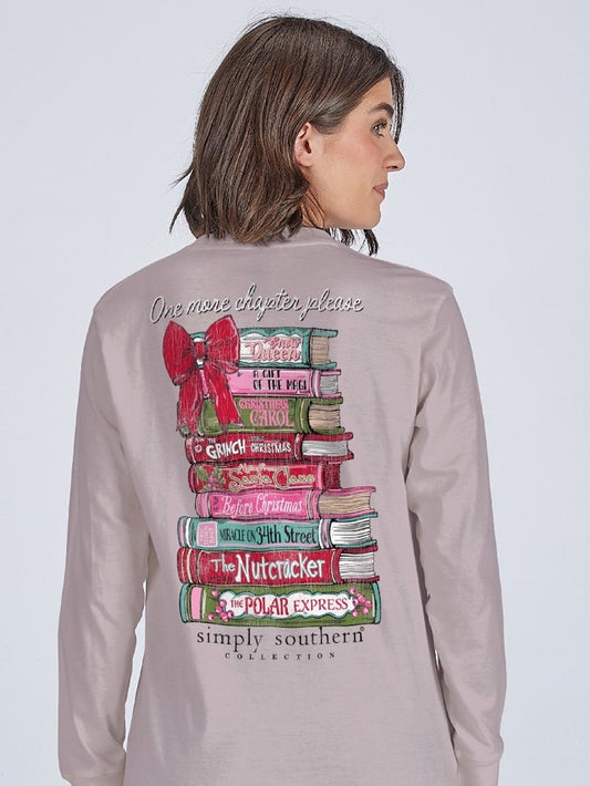 Simply Southern “One More Chapter” Christmas Long Sleeve Tee – Driftwood Grey