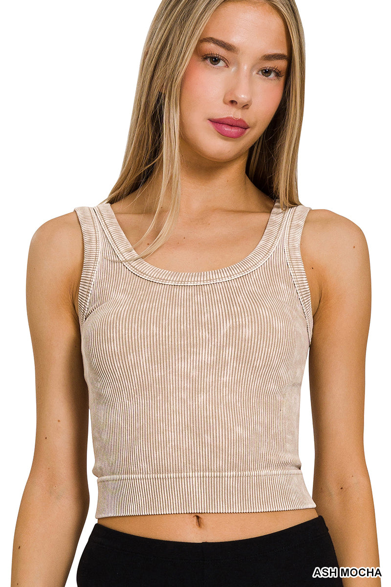 Washed Seamless Strech Scoop Neck Tank ZENANA