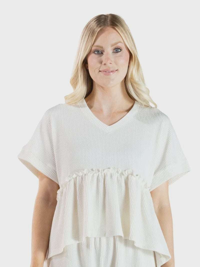 SS Pearl Corded Ruffle Top