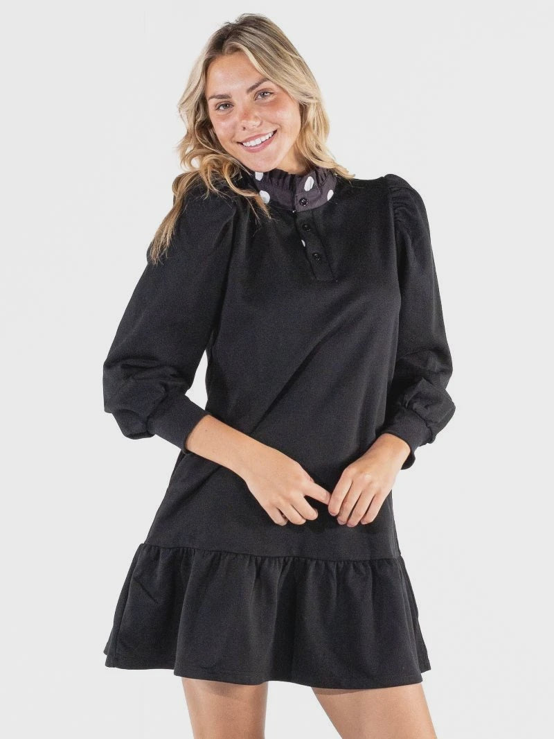 SS Ava Black Dress with Polka Dot Collar