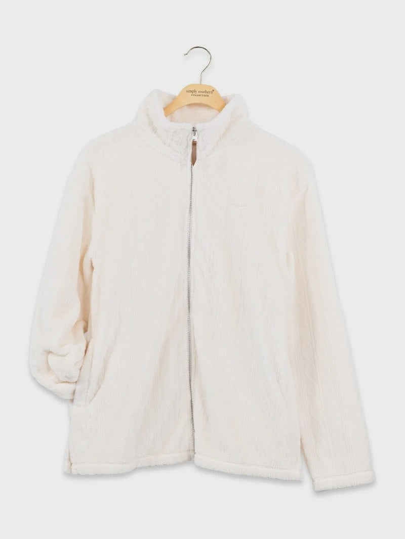 Elsie Plush Ivory Zip-up Jacket