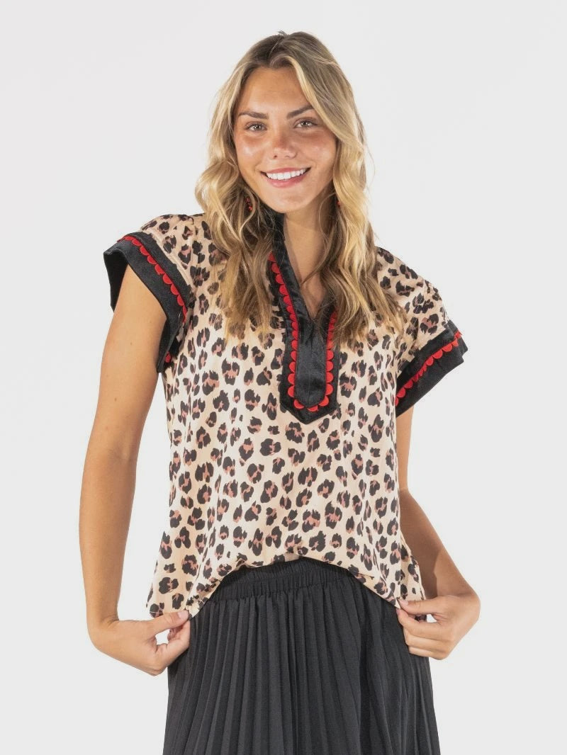SS The Wild Side Leopard Y-Neck Top