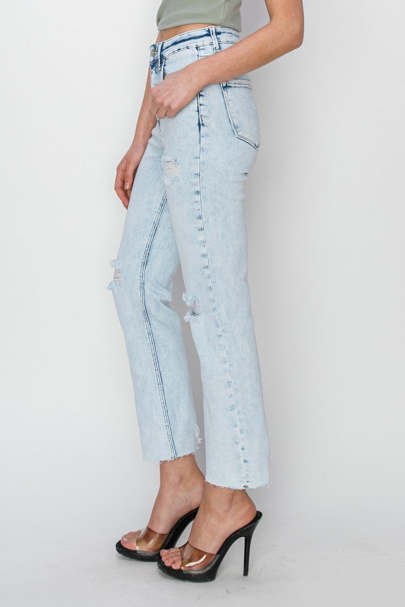 Risen HR Distressed Acid Wash Slim Straight Jean