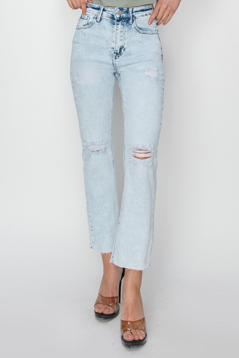 Risen HR Distressed Acid Wash Slim Straight Jean
