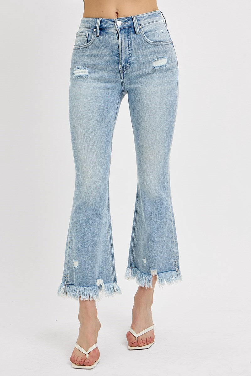 Risen HR Tummy Control Light Wash HR Crop Flare Jean