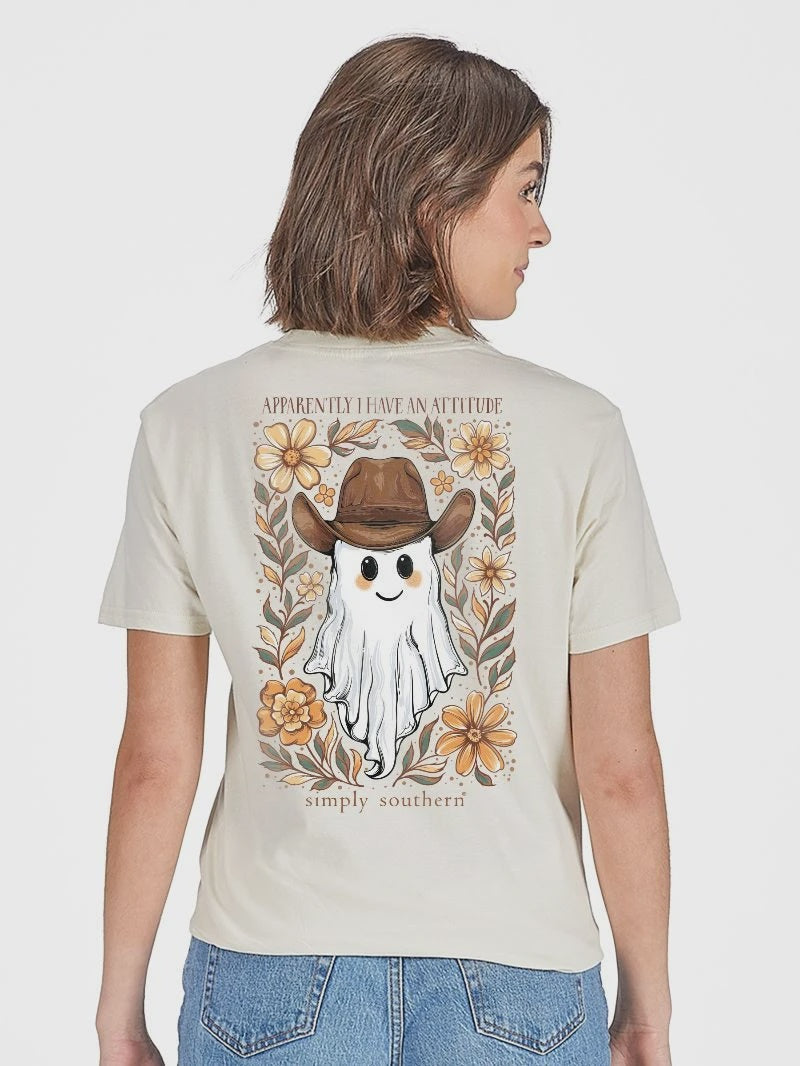 Simply Southern Apparently I Have an Attitude Ghost Graphic Tee – Linen Off White