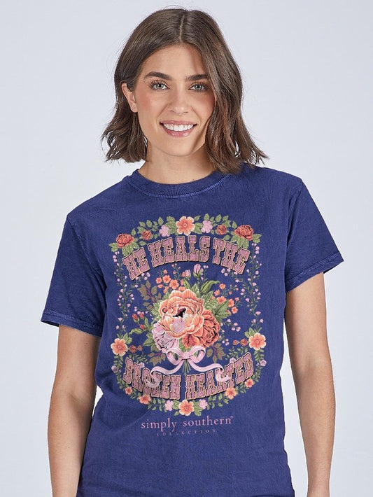 SS "He Heals the Broken" Floral Tee