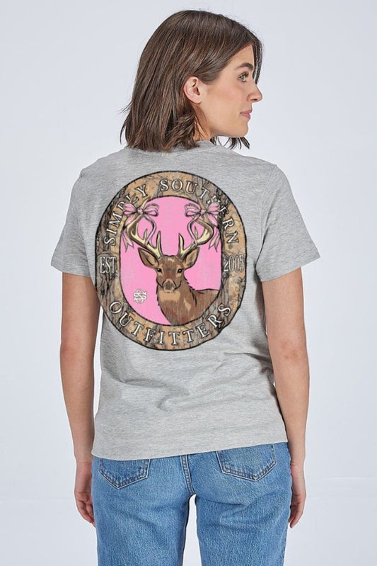 Simply Southern “Bow Buck” Heather Grey Tee
