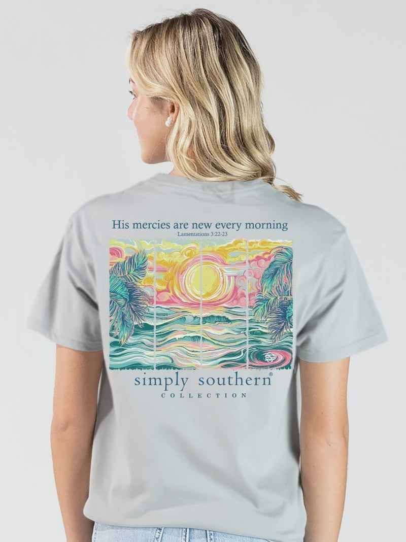 Simply Southern “His Mercies Are New Every Morning” Ocean Graphic Tee – Lunar Grey