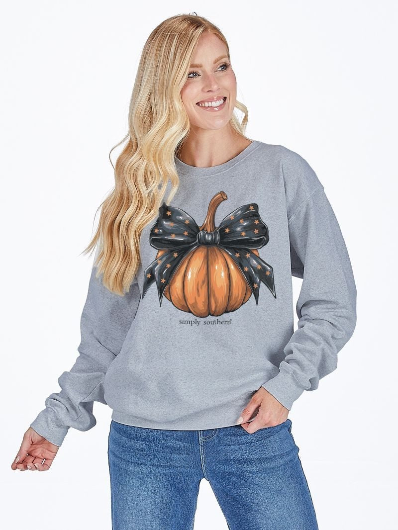 Simply Southern Pumpkin Bow Graphic Sweatshirt – Heather Gray
