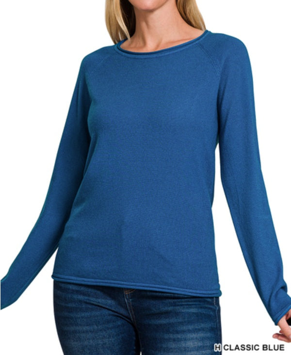 “Everyday Elegance” Heather Classic Blue Round Neck Sweater