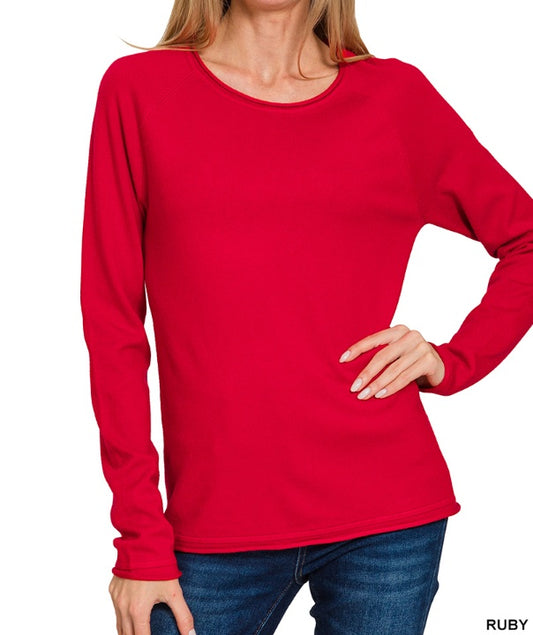 “Radiant Ruby” Heather Red Round Neck Sweater