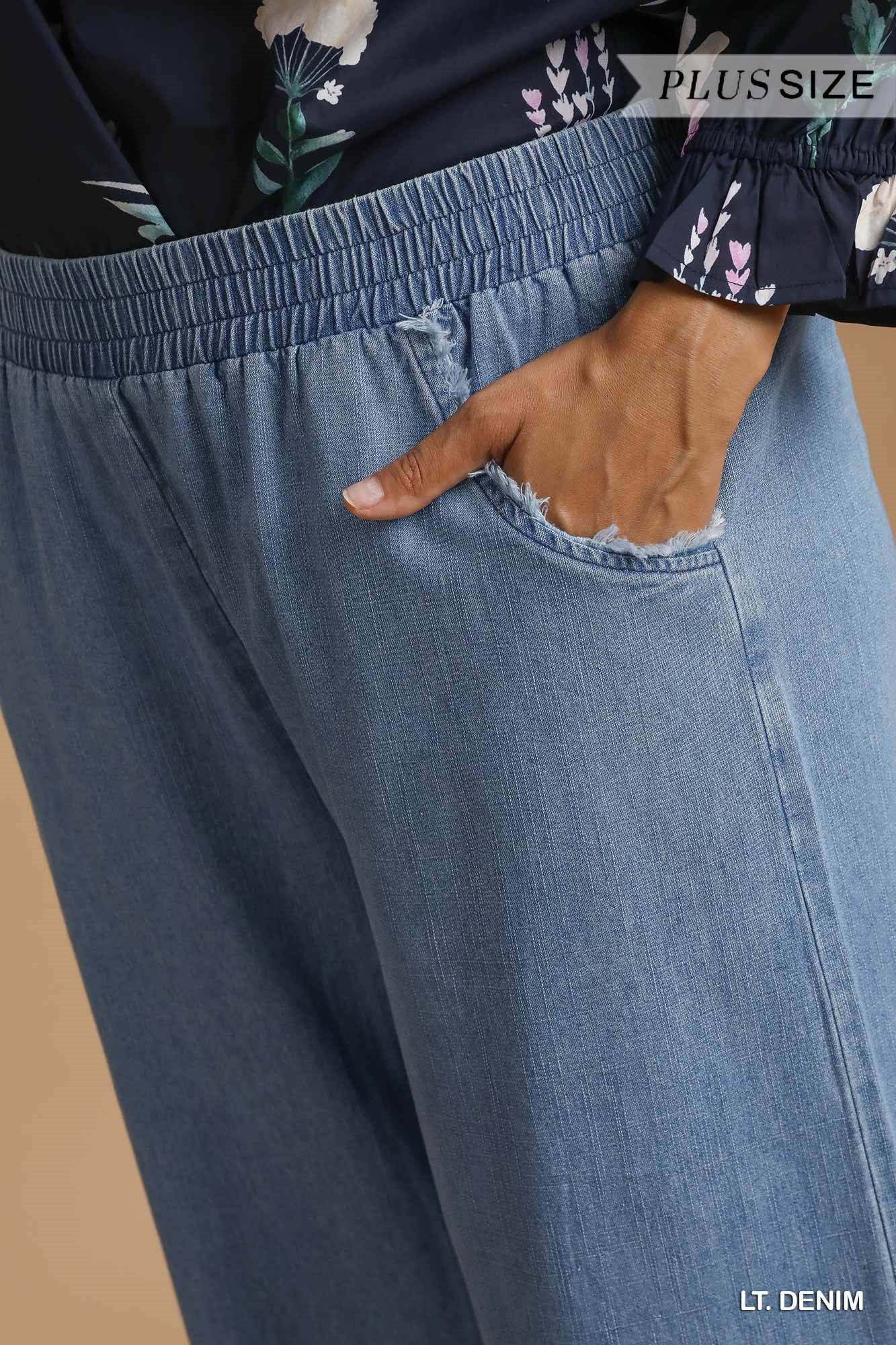 PLUS Umgee Washed Denim Wide-Leg Pants