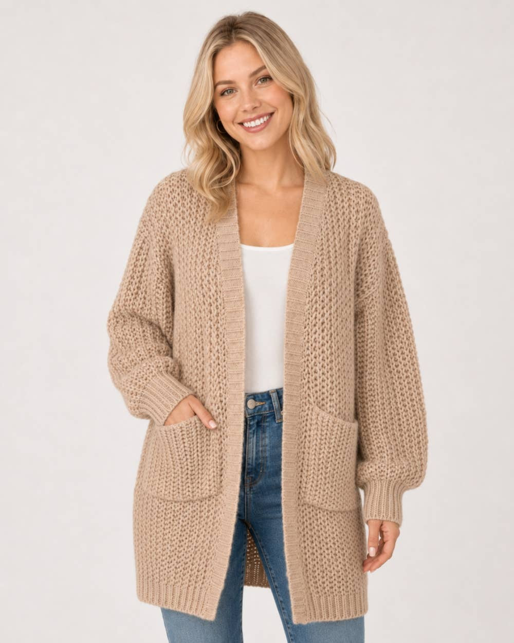 Rose Chunky Knit Cardigan with Pockets