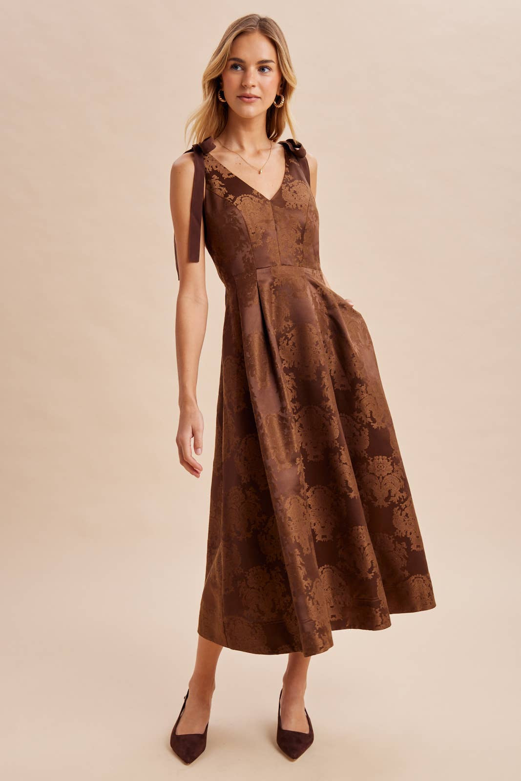 Chestnut Floral Jacquard Maxi Dress