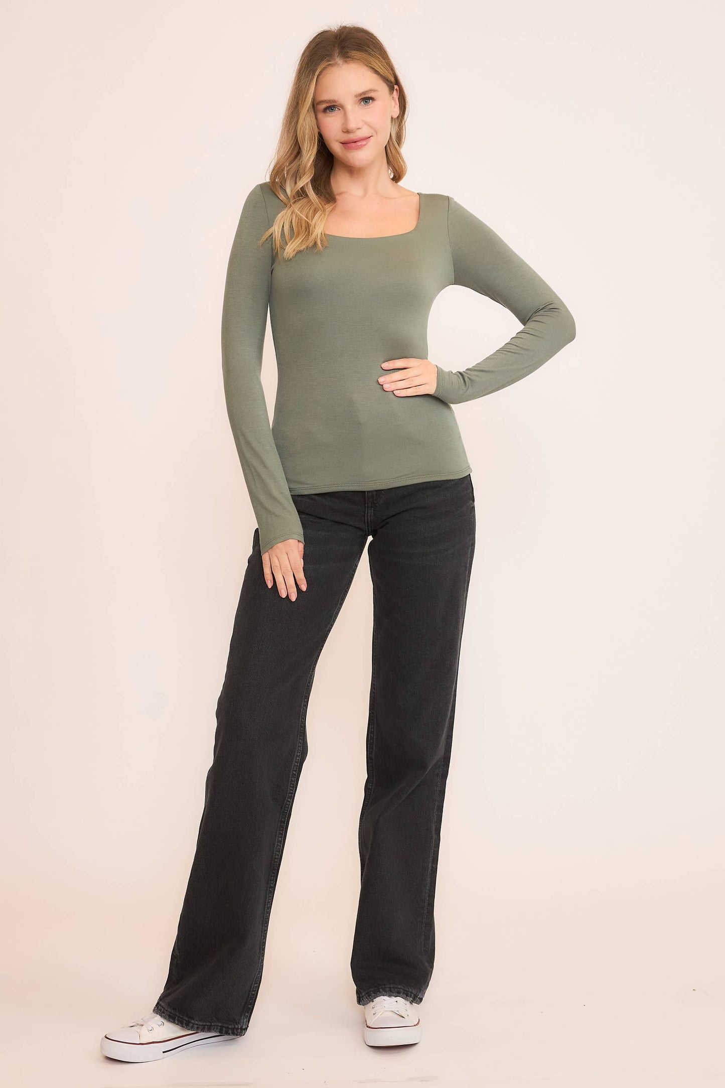 EVERYDAY SQUARE NECK LONG SLEEVE TOP Wasabi + Mint