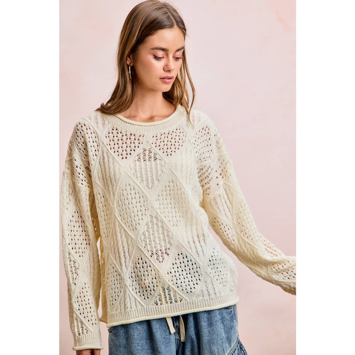 BiBi Ivory Diamond Open Knit Top