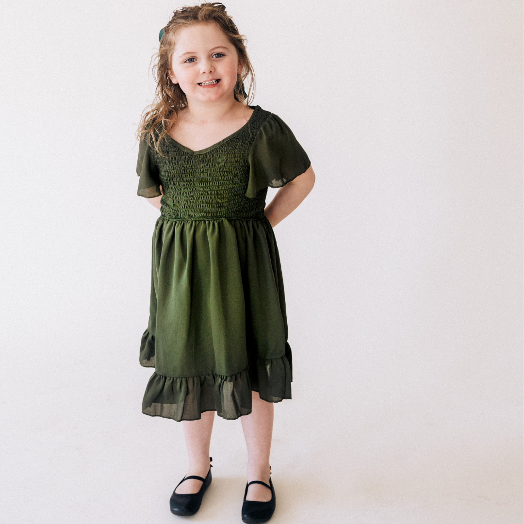 Dark Green Chiffon Dress - Child: 4-5T