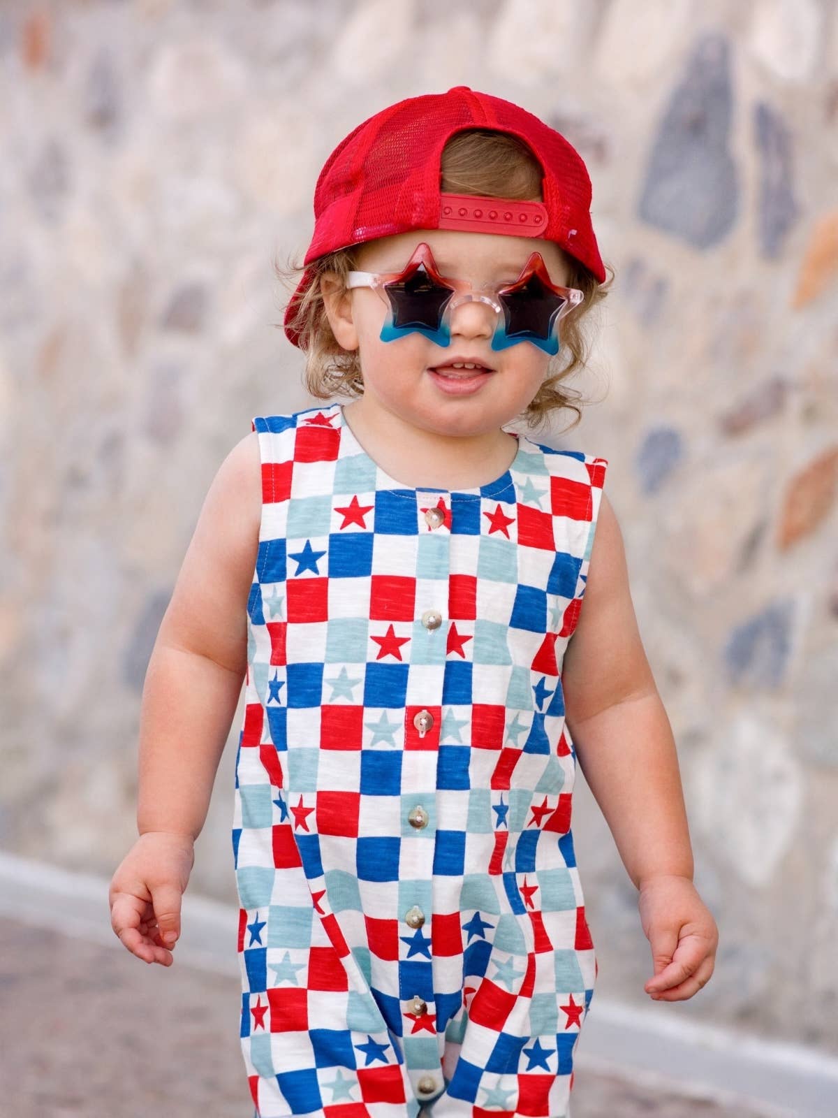 Red, White & Blue Checkerboard / Organic Bay Jumpsuit (Baby): 2Y SIIX Collection