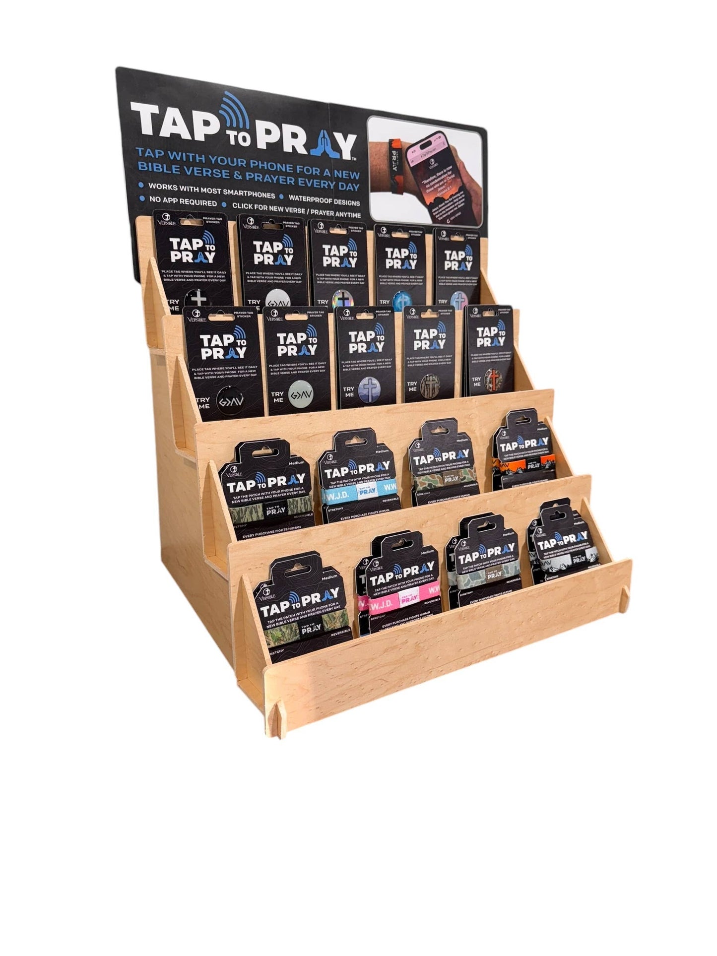 Tap To Pray™ - Prayer Tag Keychains: Tree Bark Camo + Cross