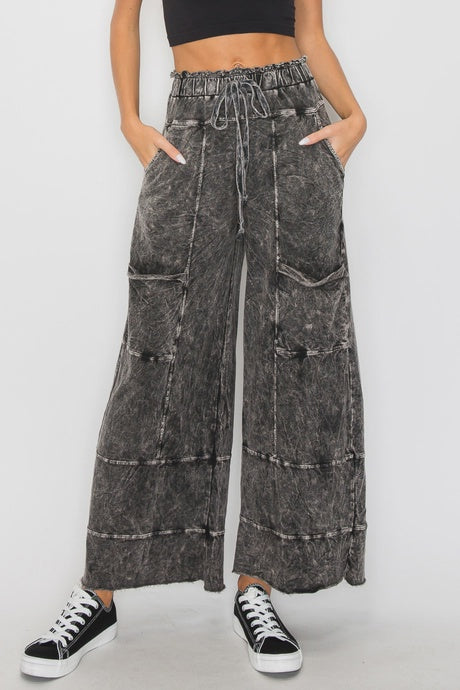 PLUS J.Her Ash Black Mineral Wash Wide Leg Pants with Raw Hem