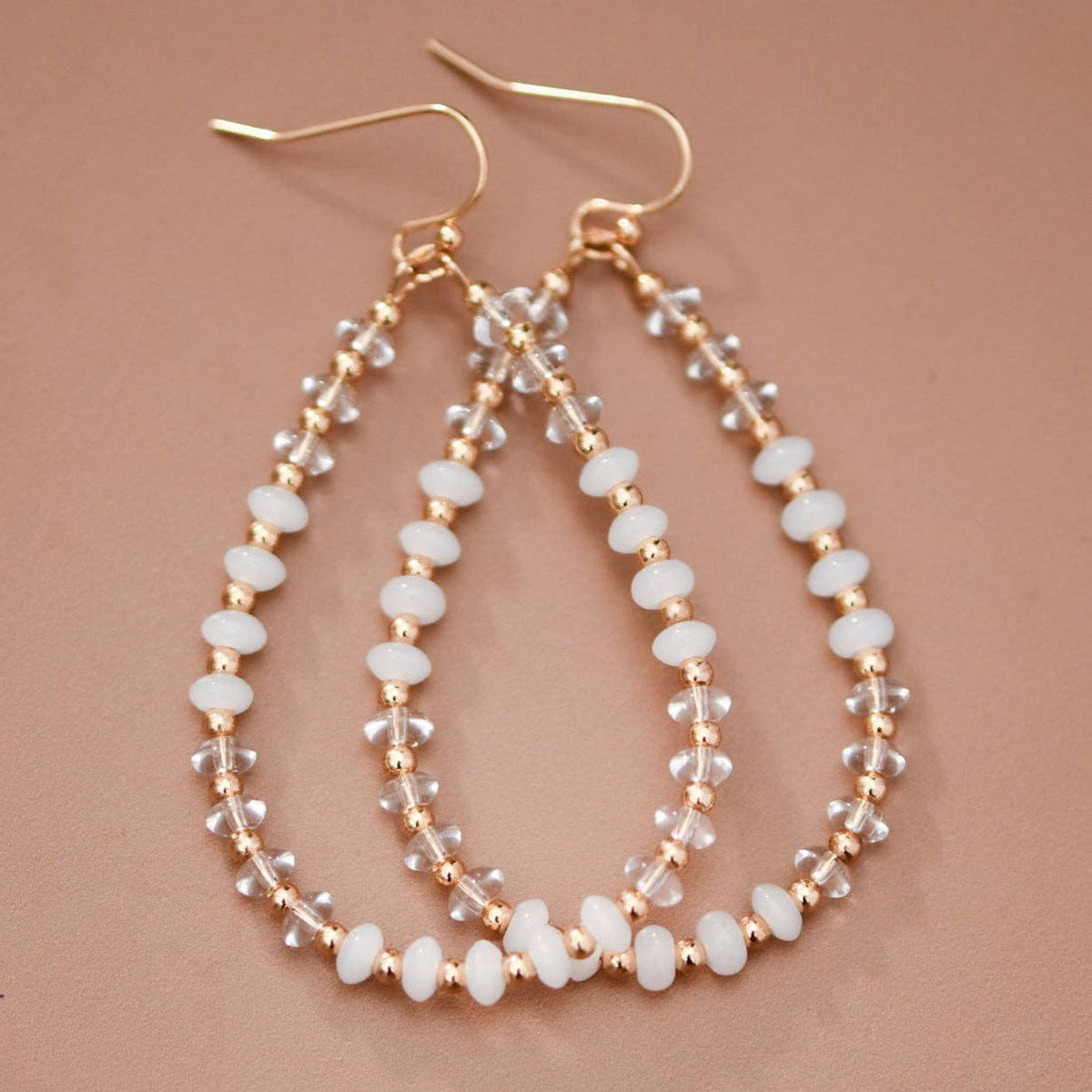 White Glass Crystal Teardrop Earrings – 8079