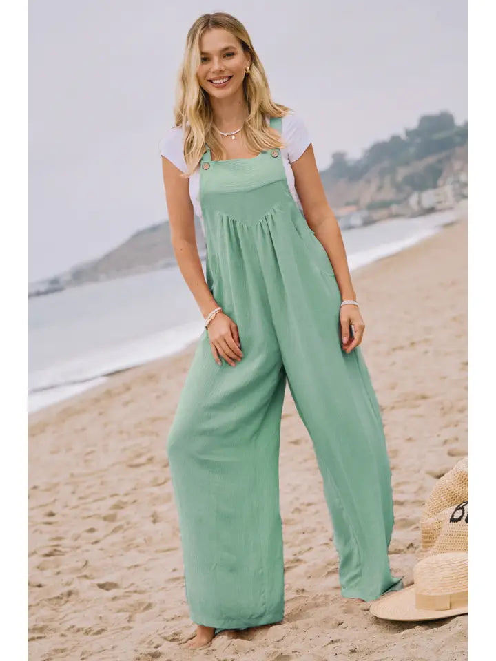 Solid Button Sling Jumpsuit