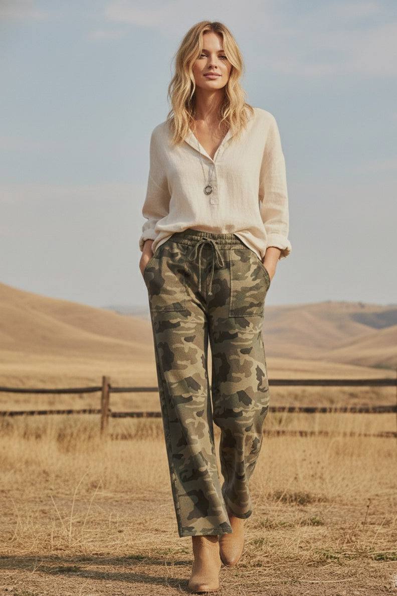 Camo Wide Leg Drawstring Pants