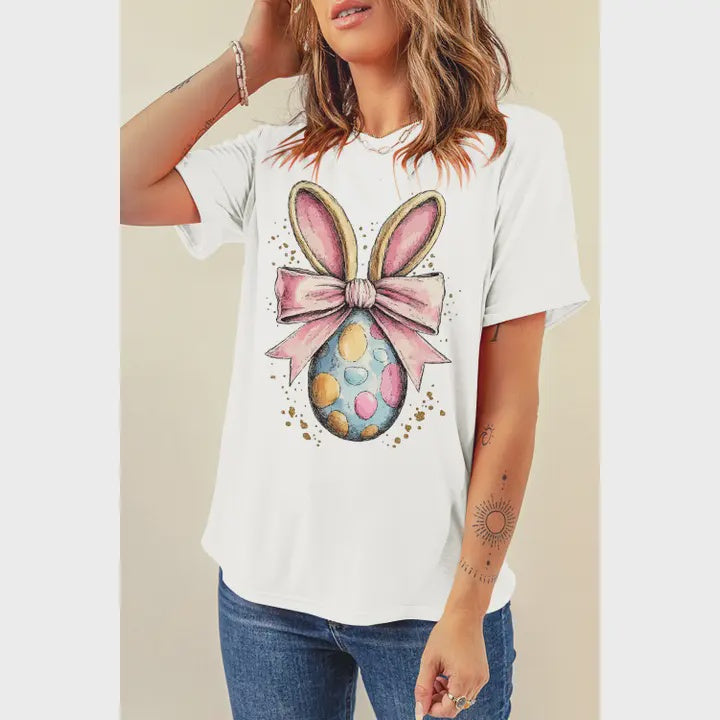 Ldc Easter Egg Bow Bunny Ear Printed Tee Little Daisy Closet