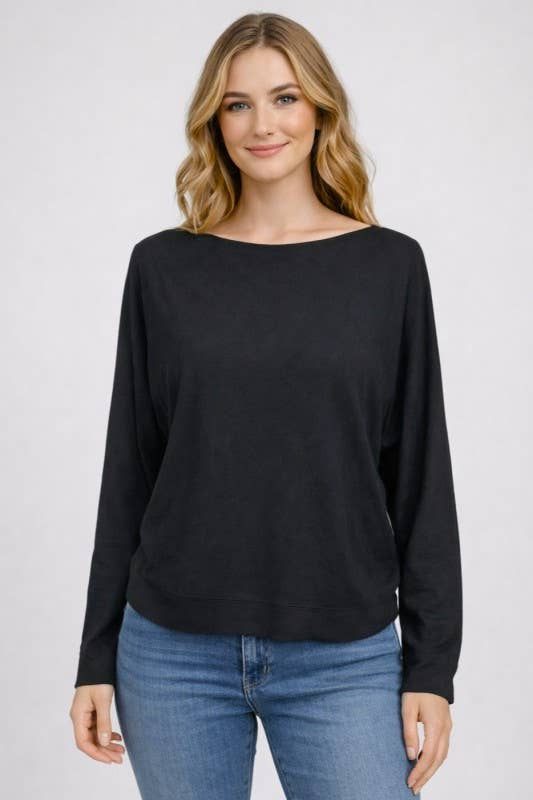 Soft Knit Boatneck Pullover Sweater - Black