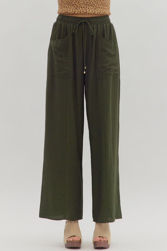 Entro Olive Escape High-Waist Wide-Leg Pants