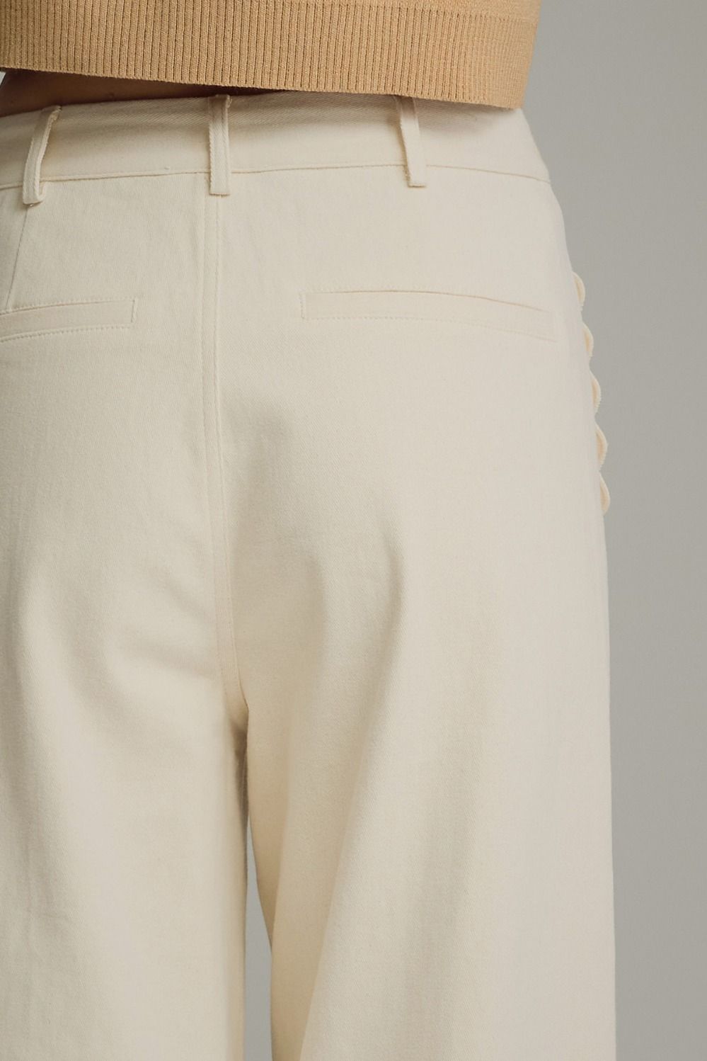 Entro Ecru Wide Leg Pants with Scallop Trim | Women's Cotton Blend Pants
