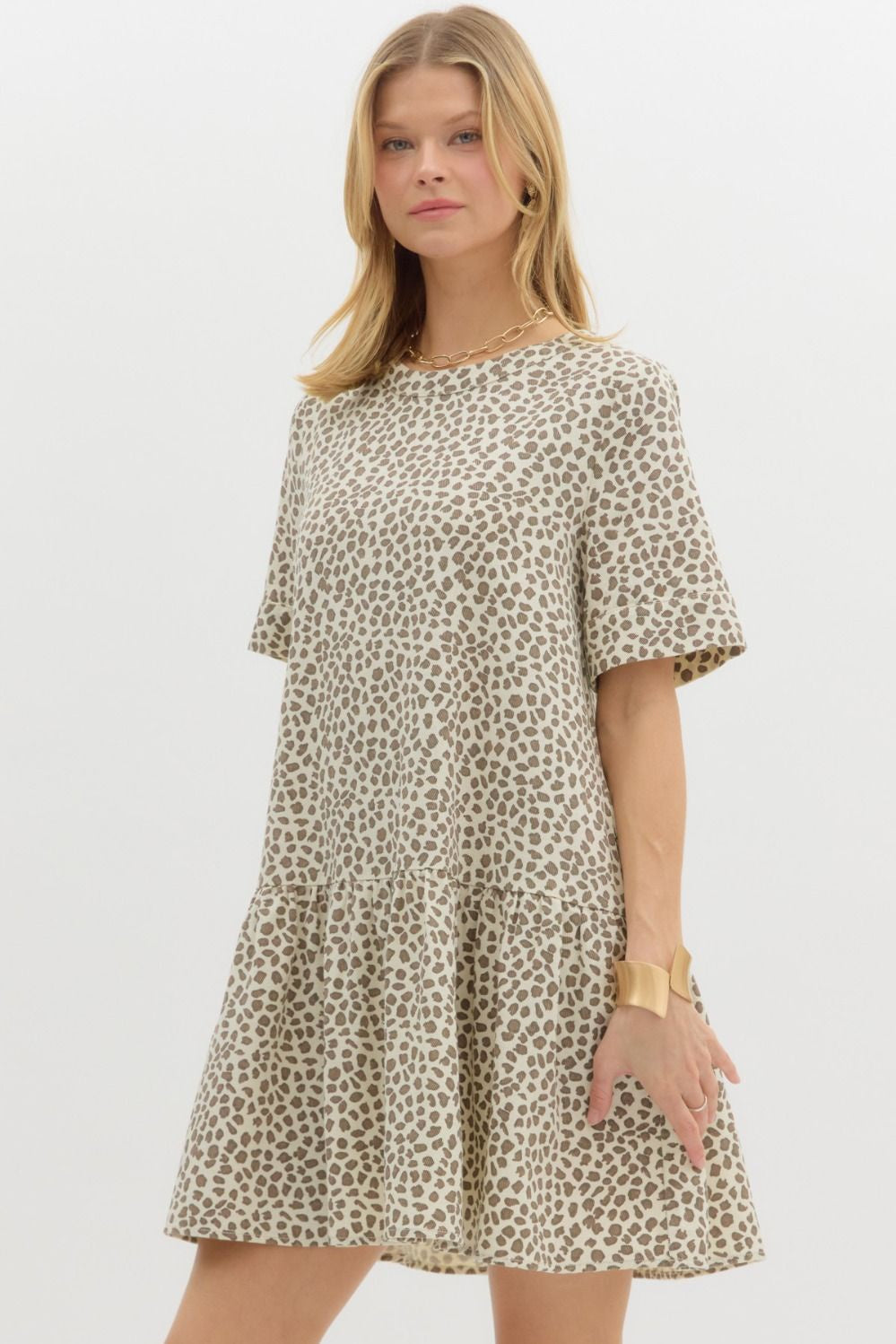 Leopard Print Cotton Mini Dress Entro