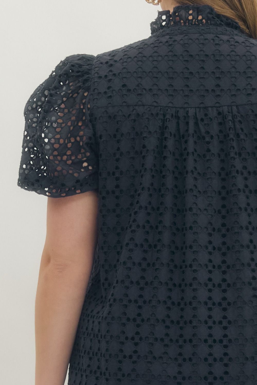PLUS Entro Navy Eyelet Puff Sleeve Midi Dress with Pockets