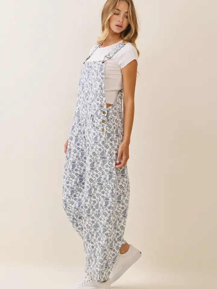 ODDI Washed Flower Overall Jumpsuit