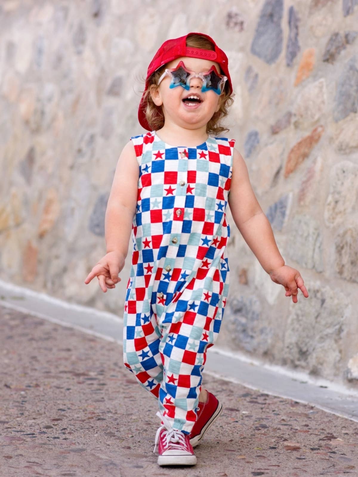 Red, White & Blue Checkerboard / Organic Bay Jumpsuit (Baby): 2Y SIIX Collection