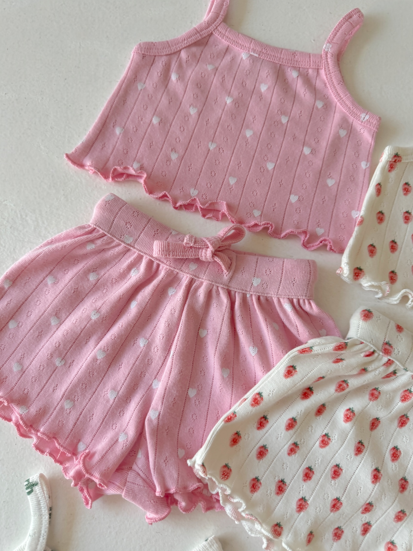 Pink with White Heart / Organic Pointelle Summer Set: 3-6M