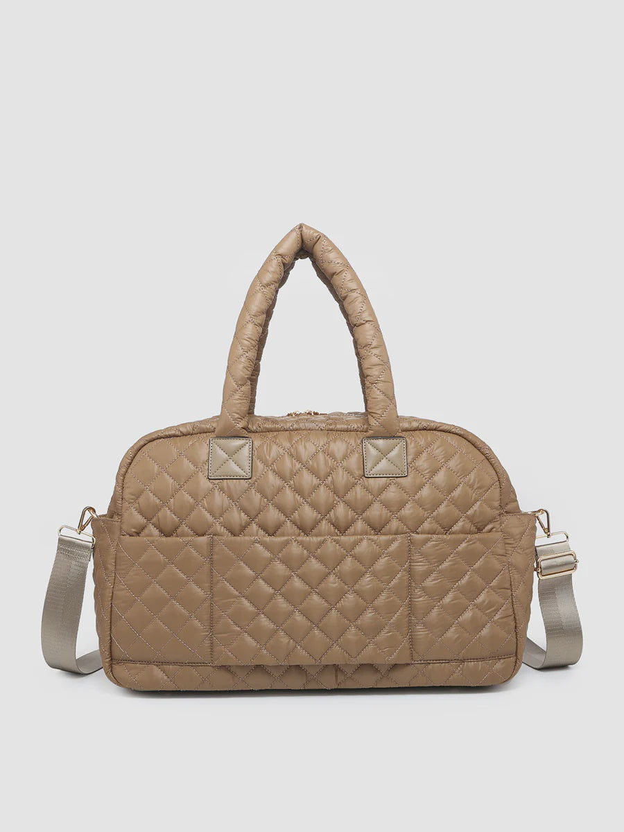 Jen & Co Mills Quilted Nylon Weekender –Tan Travel Bag