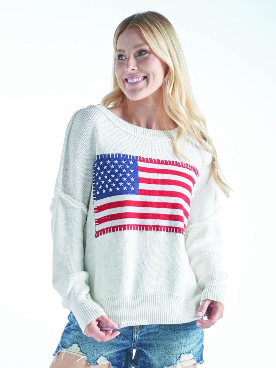 SS Ivory Patriotic Sweater